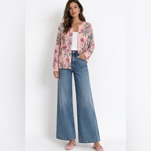 Charter Club Cottagecore Floral Printed Beaded Button Front Fitted Cardigan L